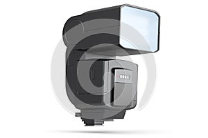 Camera external flash speedlight isolated on white background.