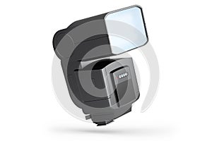 Camera external flash speedlight isolated on white background.