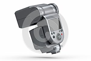 Camera external flash speedlight isolated on white background.