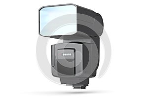 Camera external flash speedlight isolated on white background.