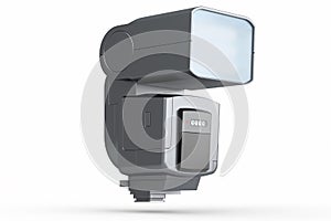 Camera external flash speedlight isolated on white background.