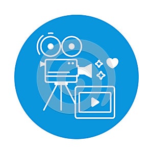 Camera and film line color icon. Record wedding video concept. Sign for web page, mobile app, banner, social media. Pictogram UI