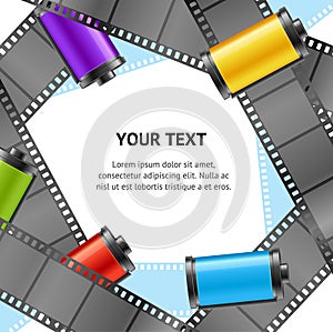 Camera Film Roll Cartrige Photo Retro Banner Card. Vector