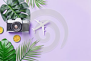 Camera films, airplane, leaves and traveler accessories