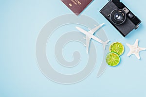 Camera films, airplane, passport, starfish, shells traveler tropical accessories