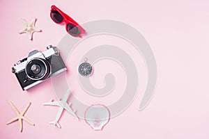 Camera films, airplane, sunglasses, starfish beach traveler accessories