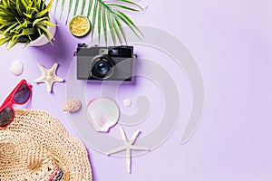 Camera films, airplane, sunglasses, starfish beach traveler accessories