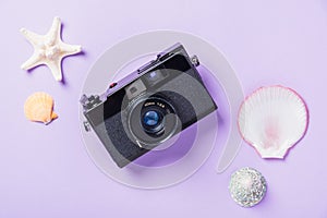 Camera films, shells, starfish beach traveler accessories