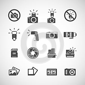 Camera and flash icon set, vector eps10