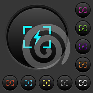 Camera flash mode dark push buttons with color icons