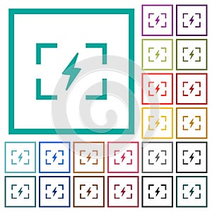Camera flash mode flat color icons with quadrant frames