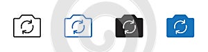 Camera flip icon linear graphics set vector in black
