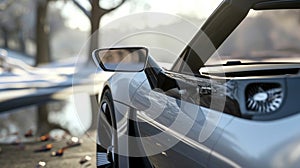 The camera focuses on the rearview mirrors which are small and streamlined to minimize wind resistance and ensure a