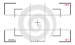 Camera frame viewfinder screen. Video recorder digital display with photo camera frames. Focusing video screen vector