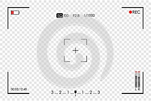 Camera frame viewfinder. Screen of video recorder, video camera digital display template on transparent background. Vector