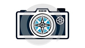 Camera with Gear and Compass Symbol, vector design Generative AI