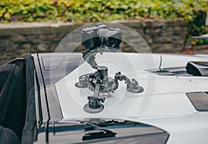 Camera gimbal on the car steadicam keeps on suckers on the auto car