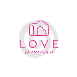 Camera and Heart symbol for love photography logo design