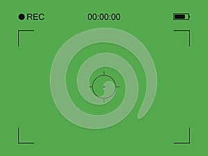 Camera horizontal viewfinder template. Video recording screen. Vector illustration on green background.