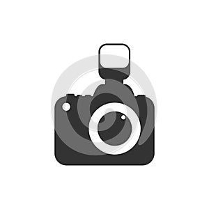 Camera icon. Flat design. Vector illustration. Grey on white background.