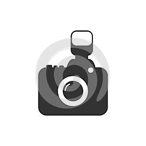 Camera icon. Flat design. Vector illustration. Grey on white background.