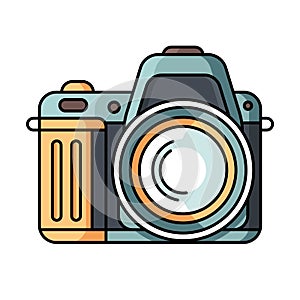 Camera icon. Outlined vector illustration of a mirrorless or dslr digital camera