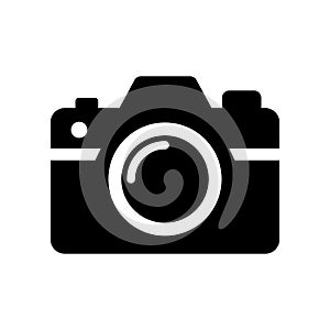 Camera icon. Photo camera symbol. Black icon of camera isolated on white