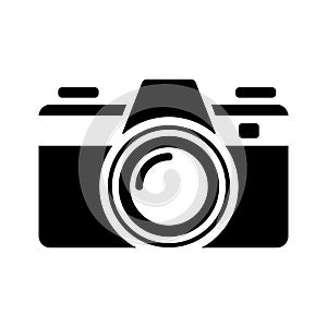 Camera icon. Photo camera symbol. Black icon of camera isolated on white