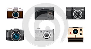 Camera icon set, cartoon style