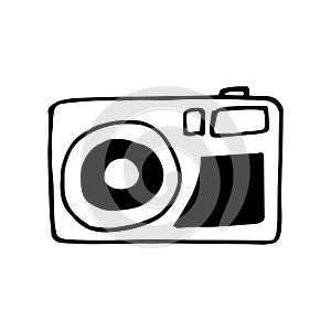 Camera icon, sticker. sketch hand drawn doodle style. vector, minimalism, monochrome. photo, video, blog, vlog, blogging, blogger