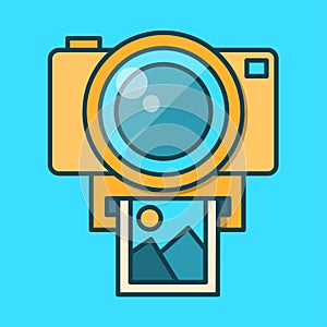 Camera icon in trendy flat style. Flat design in stylish colors. Isolated on blue background