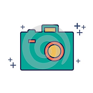 Camera icon vector illustration glyph style design with color and plus sign.