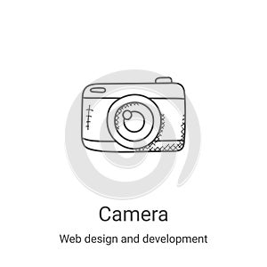 camera icon vector from web design and development collection. Thin line camera outline icon vector illustration. Linear symbol