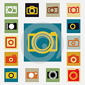 Camera icons set black and white color
