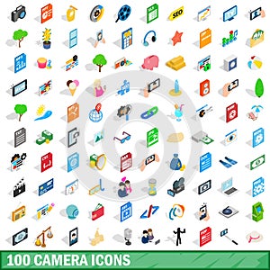 100 camera icons set, isometric 3d style