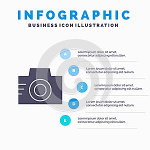 Camera, Image, Photo, Picture Solid Icon Infographics 5 Steps Presentation Background