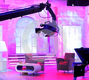 Camera on jib arm in studio