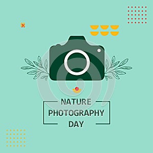 Camera and Leaf Vector Icon. Design Concept Nature Photography Day, suitable for social media post templates, posters, greeting ca