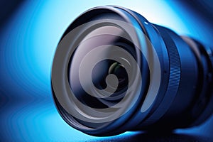 Camera Lens Close-up with Blue Tint