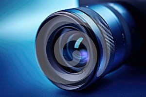 Camera Lens Close-up with Blue Tint