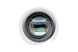 Camera lens front view shot isolated