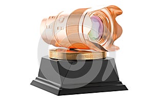 Camera lens golden award concept. 3D rendering