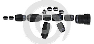 Camera lens gun shape isolated on white background