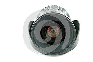 Camera lens and hood white isolate