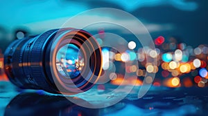 The camera lens at night.AI generated image