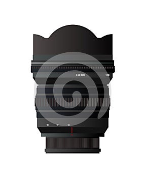 Camera lens. Optical device. Shooting equipment. Object isolated on white background. Vector
