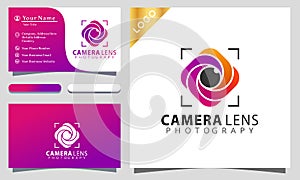 Camera lens photograpy colorful logo design vector illustration, business card photo