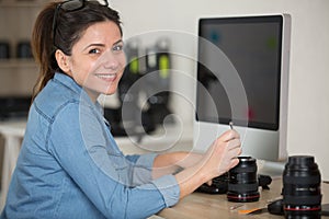 camera lens repair set in photo engineer workshop