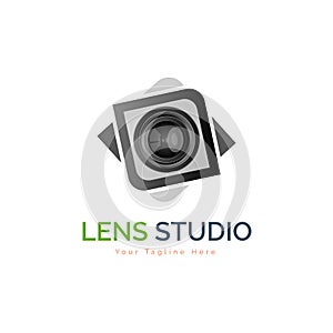 Camera lens studio photography logo design template for brand or company and other