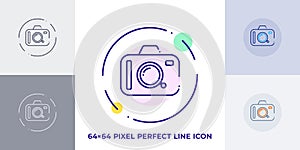 Camera line art vector icon. Outline symbol of Photo equipment. Photographer pictogram made of thin stroke
